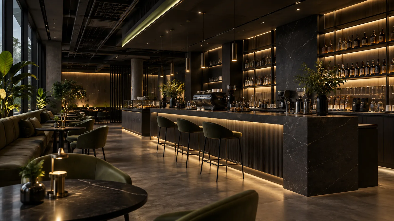 Cafe and bar interior planning illustration