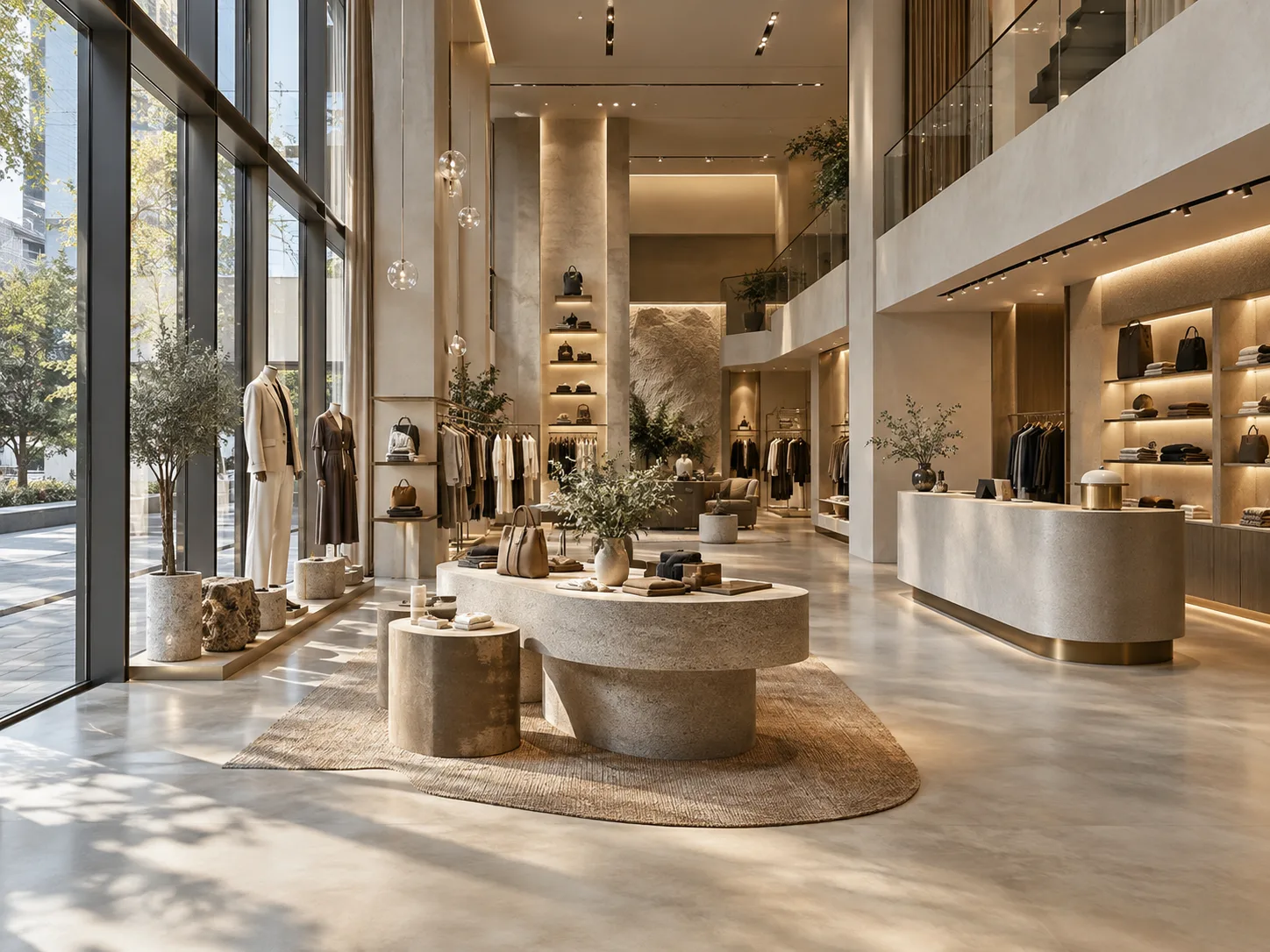 Retail store interior with feature wall