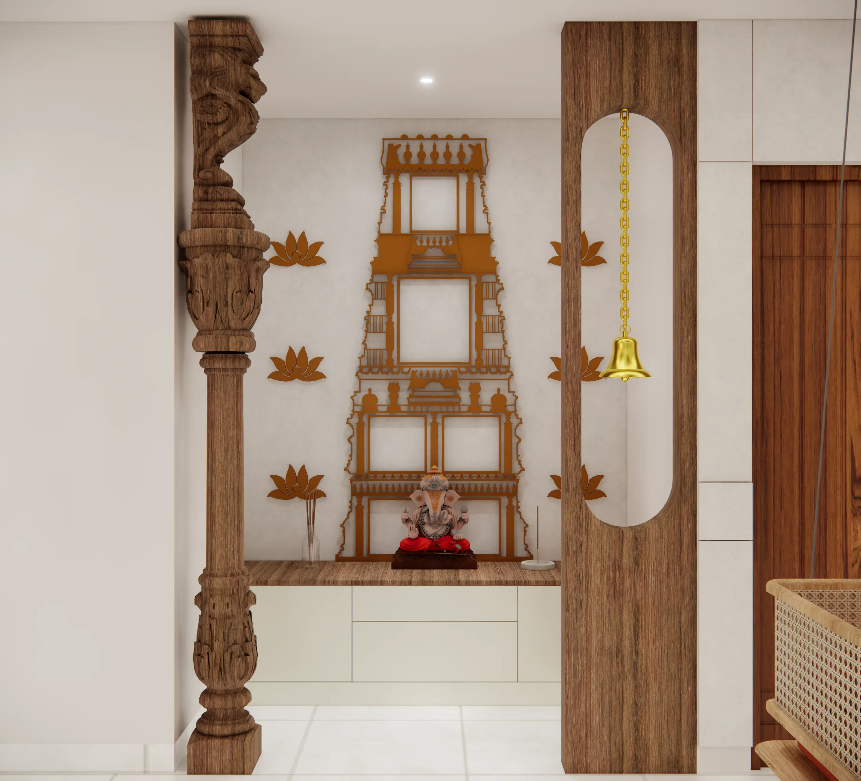 Pooja Room interior designed by Spaces by MTC, Hyderabad